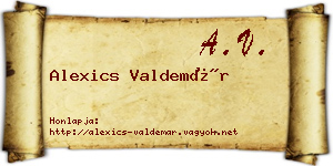Alexics Valdemár névjegykártya